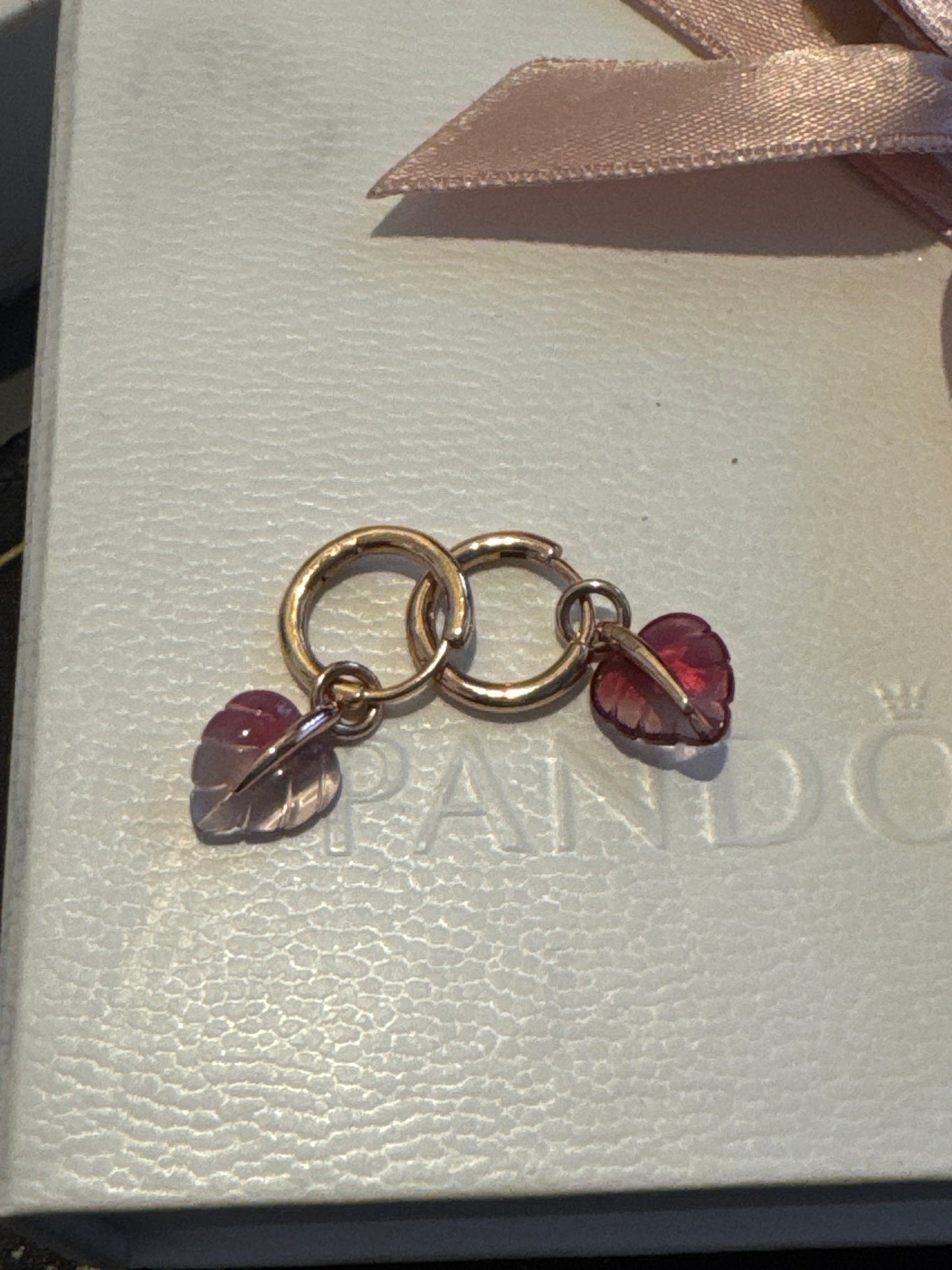 Genuine Pandora Rose Gold Murano Leaf Hoop Earrings