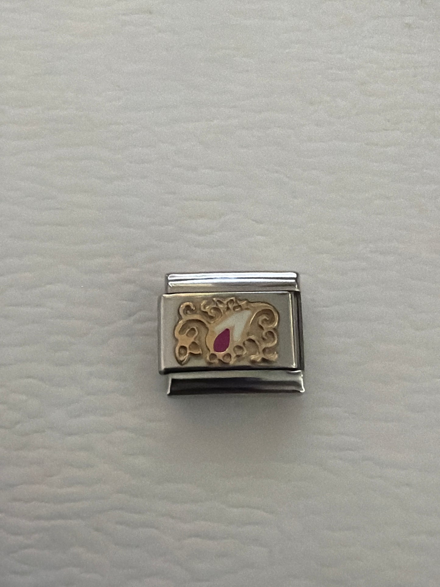Genuine Nomination Silver Link Charm Enamel Pink Filigree Cashmere Heart