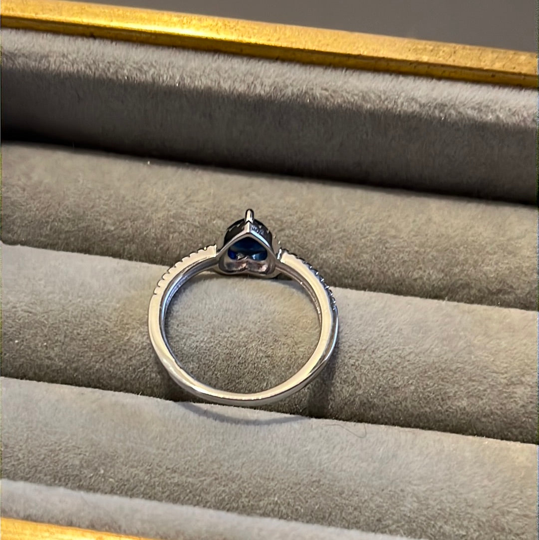 Brand New Sterling Silver Pave Blue & Clear Heart Stone Ring 58