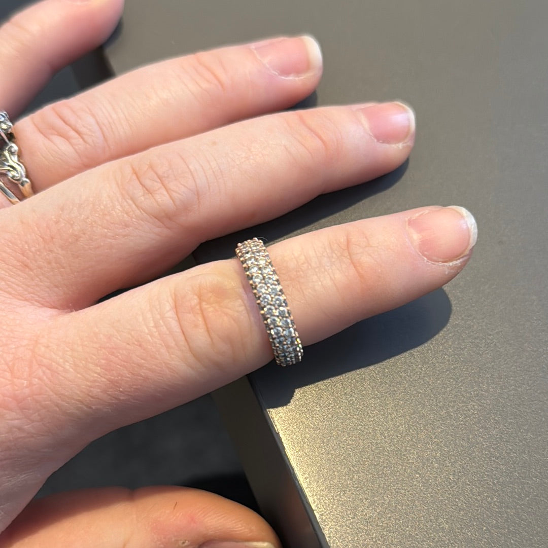 Genuine Pandora Rose Gold Pave Timeless Double CZ Ring Size 54