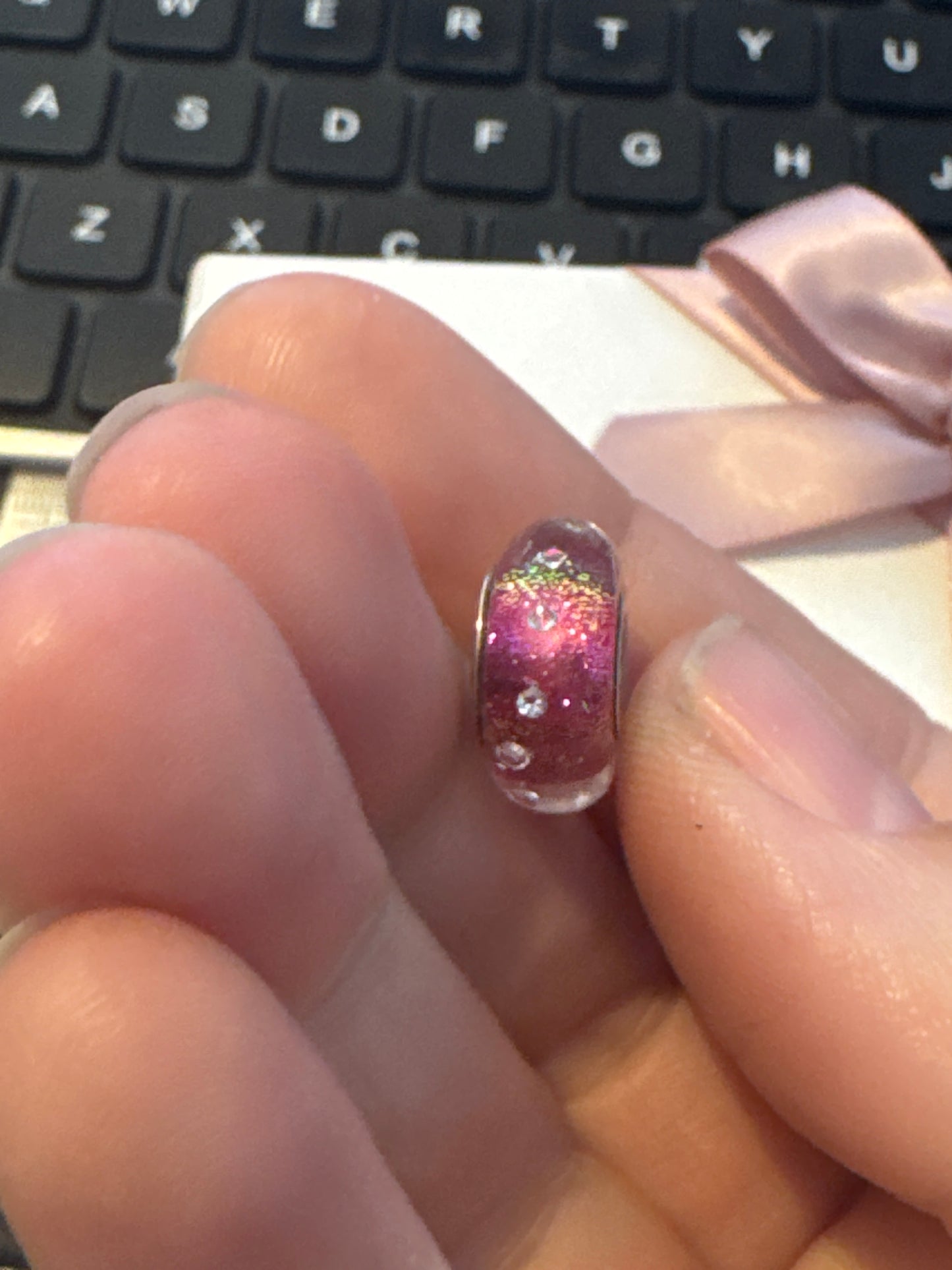 Genuine Chamilia Purple and Rainbow CZ Foil Murano Charm