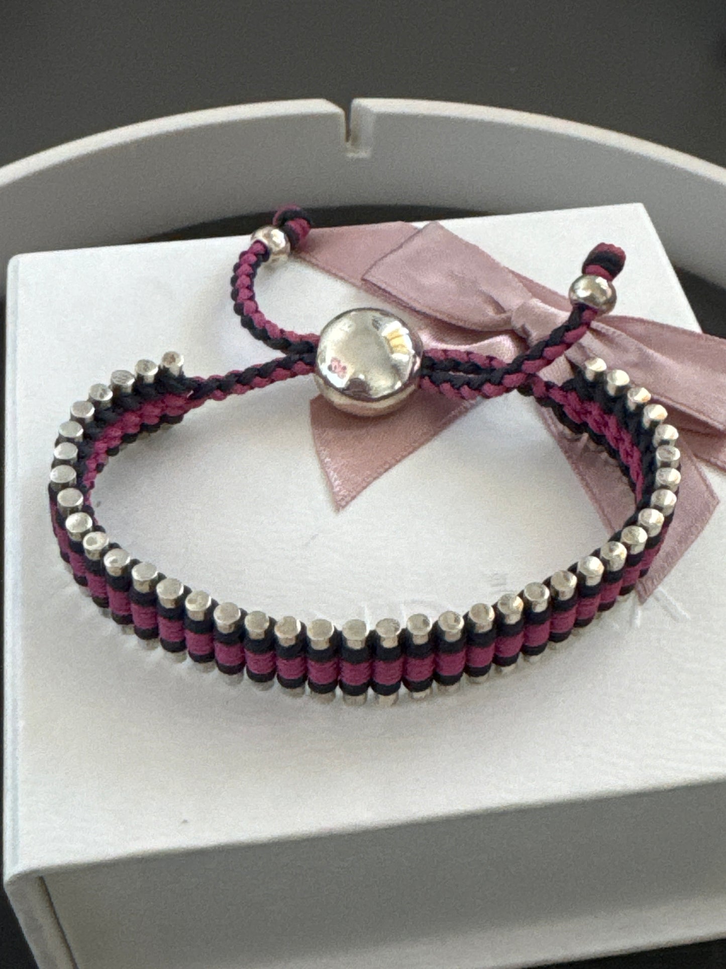 Genuine Links of London Purple & Pink Material Woven Sweetie Friendship Bracelet