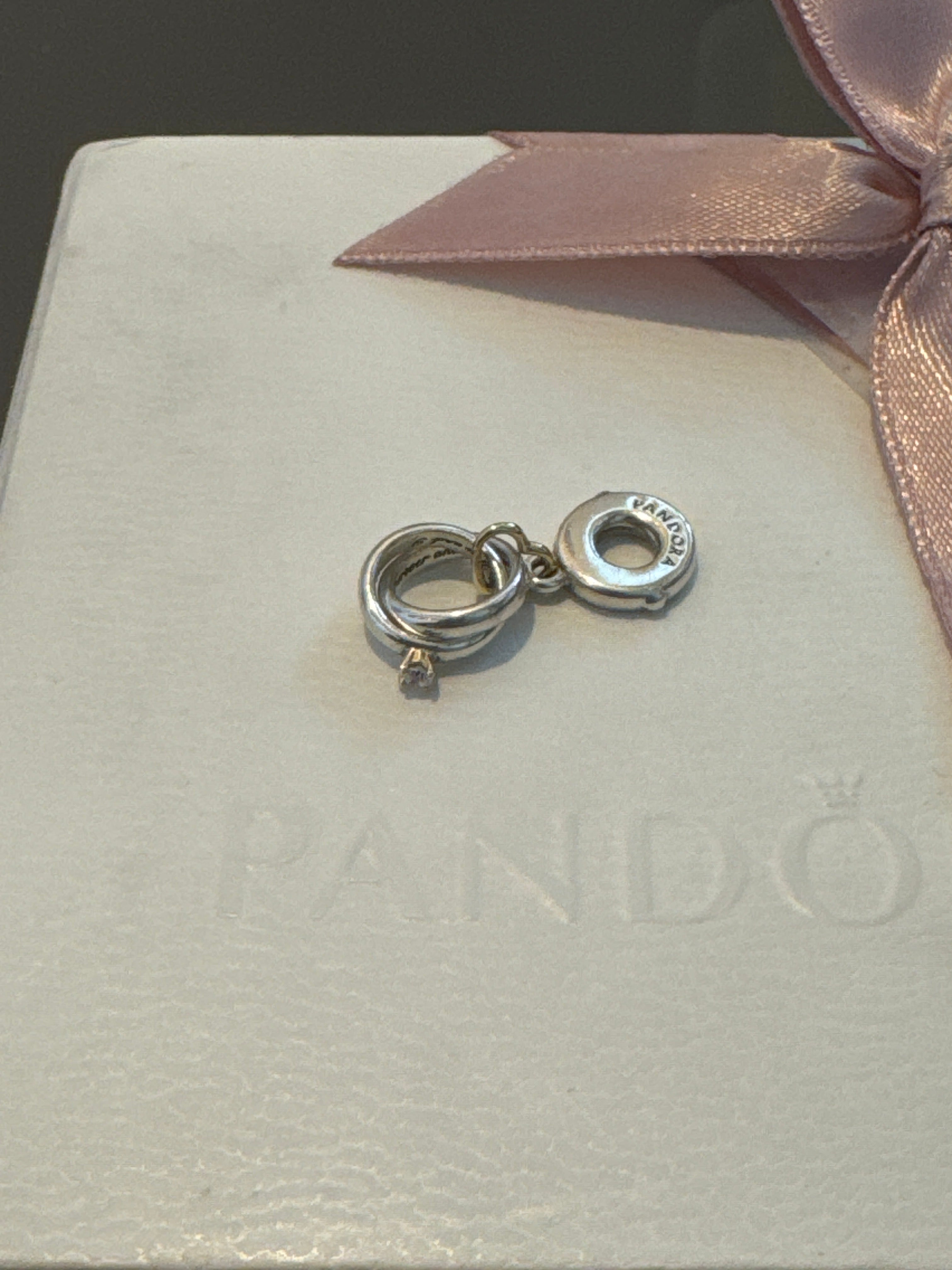 Genuine Pandora Two Tone Gold Wedding Rings Dangle Charm – Preloved ...