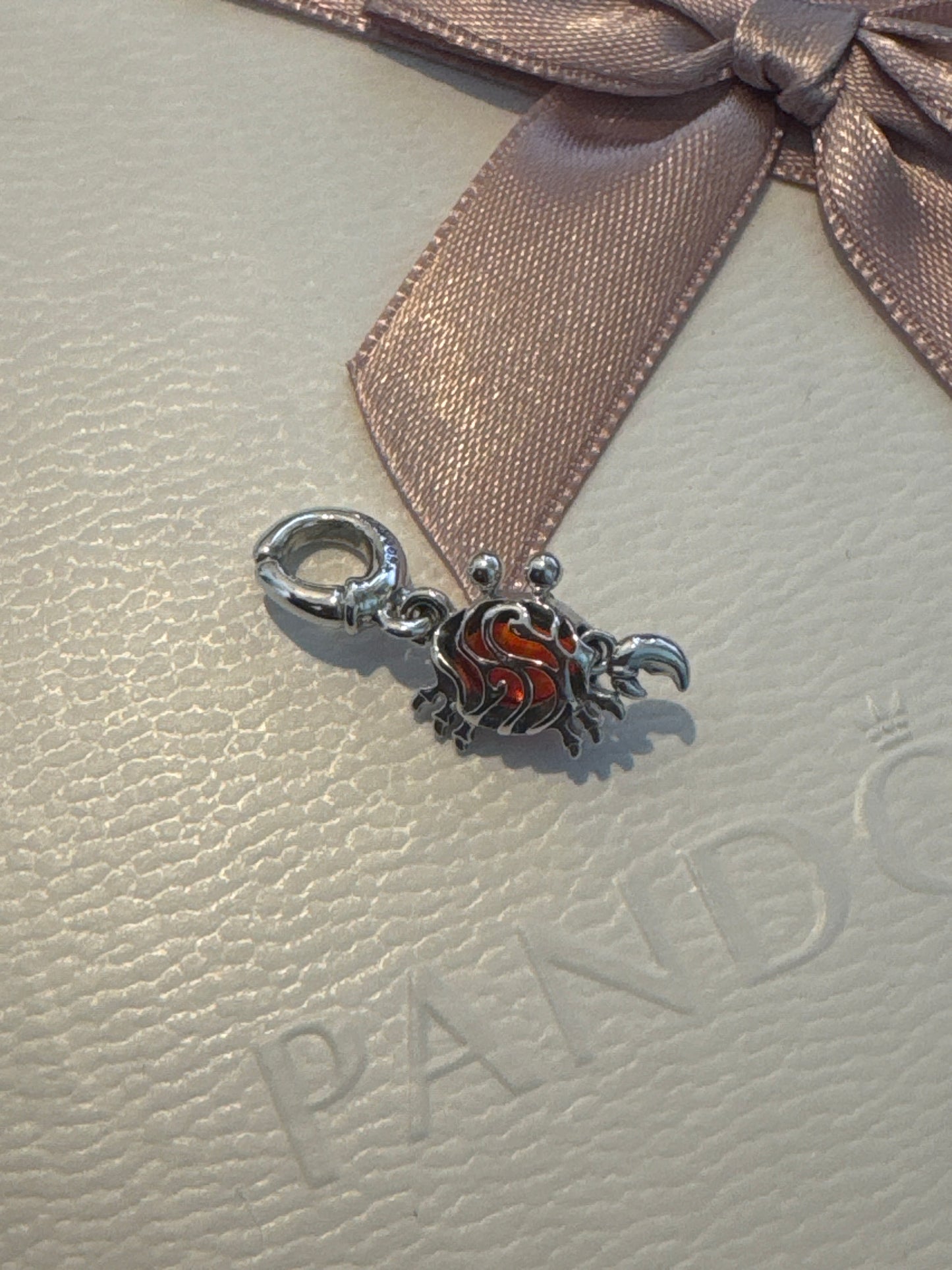 Genuine Pandora Disney Little Mermaid Orange Stone Cz Crab Dangle Charm