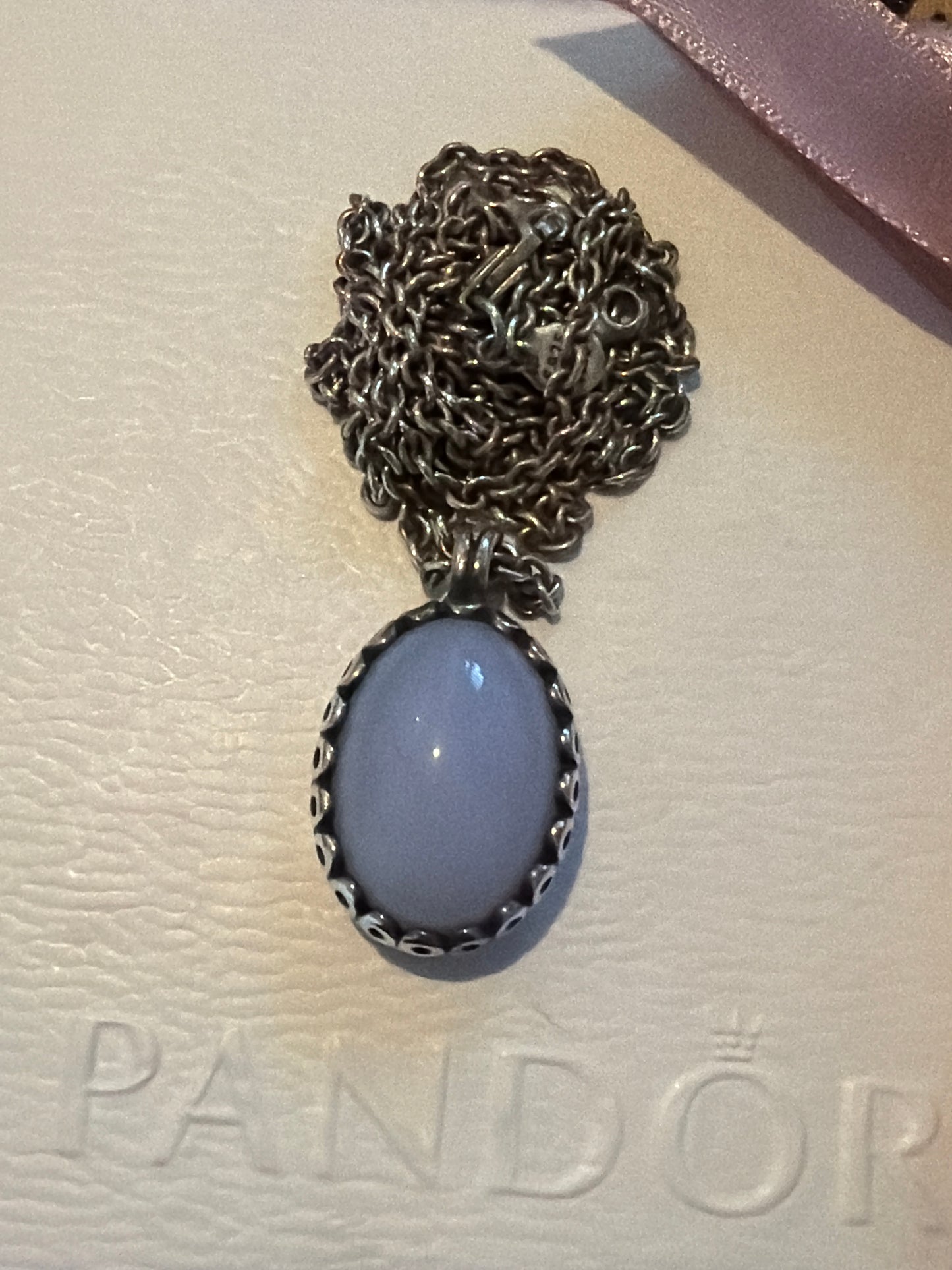 Genuine Pandora Rare and Beautiful Chalcedony Pendant Necklace 60cm