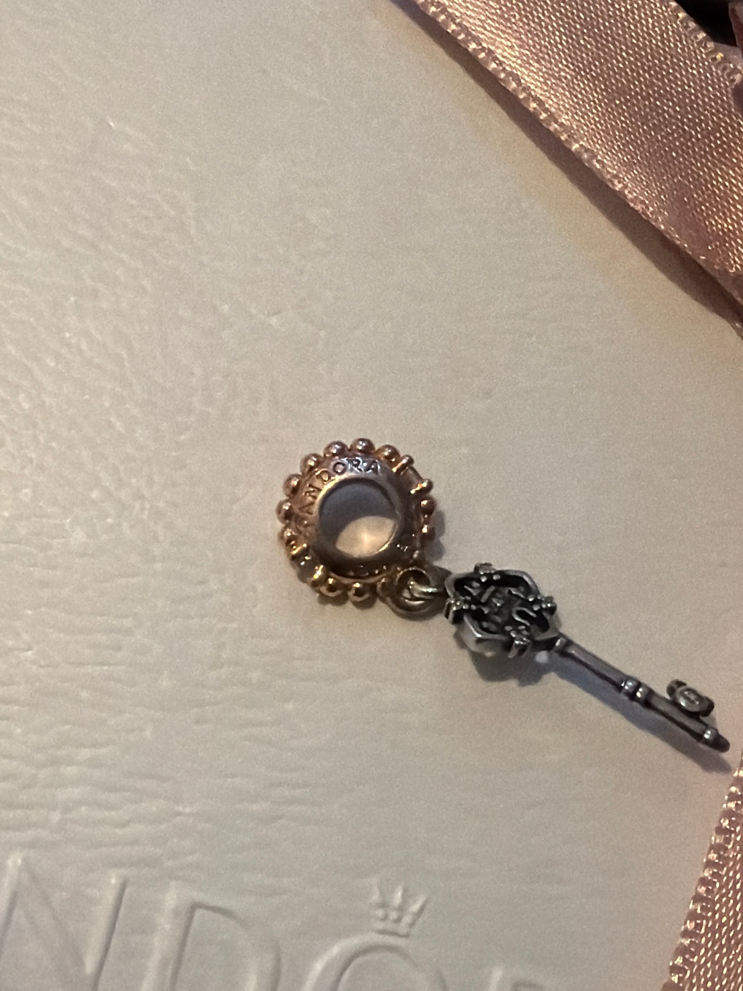 Genuine Pandora Disney Parks Paris Exclusive Rose Gold and Silver Castle Key Dangle Charm HTF
