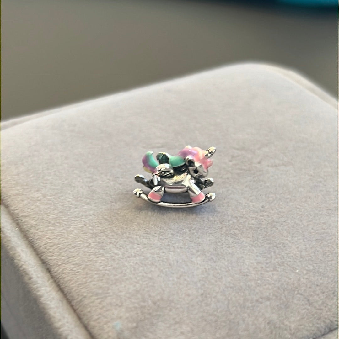 Sterling Silver Enamel Unicorn Rocking Horse Charm
