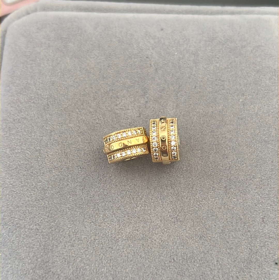 Genuine Pandora Shine Gold Pave Lines and Logo Clips x2