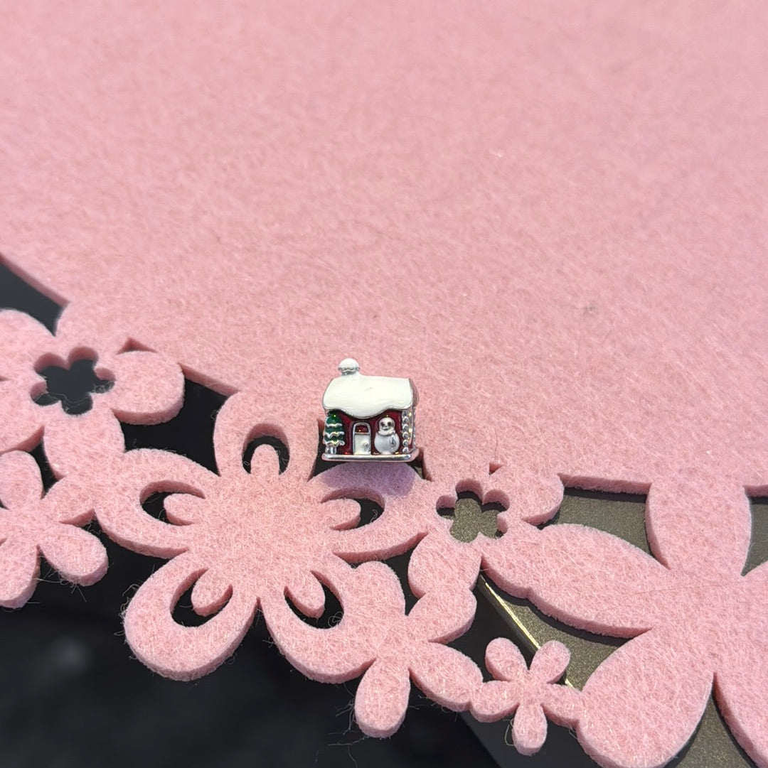Genuine Gnoce Enamel Christmas House Snowman Charm