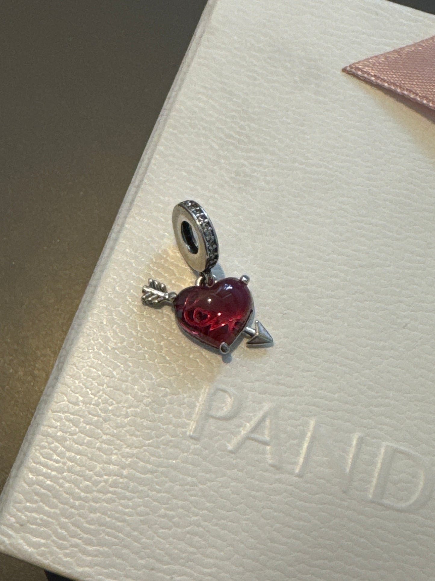 Genuine Pandora Red Heart Murano & Arrow LOVE Dangle Charm