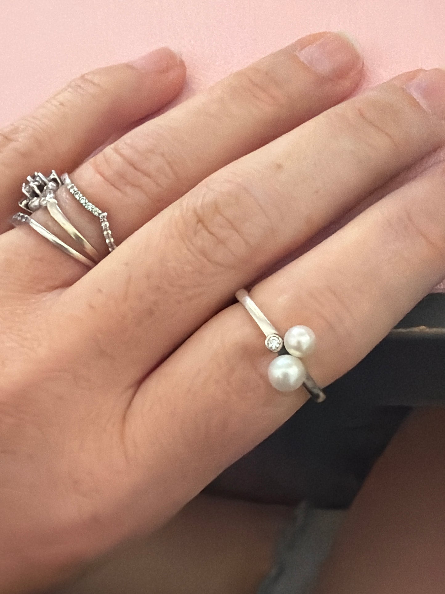 Genuine Pandora Freshwater Pearl Timeless CZ Ring Size 56