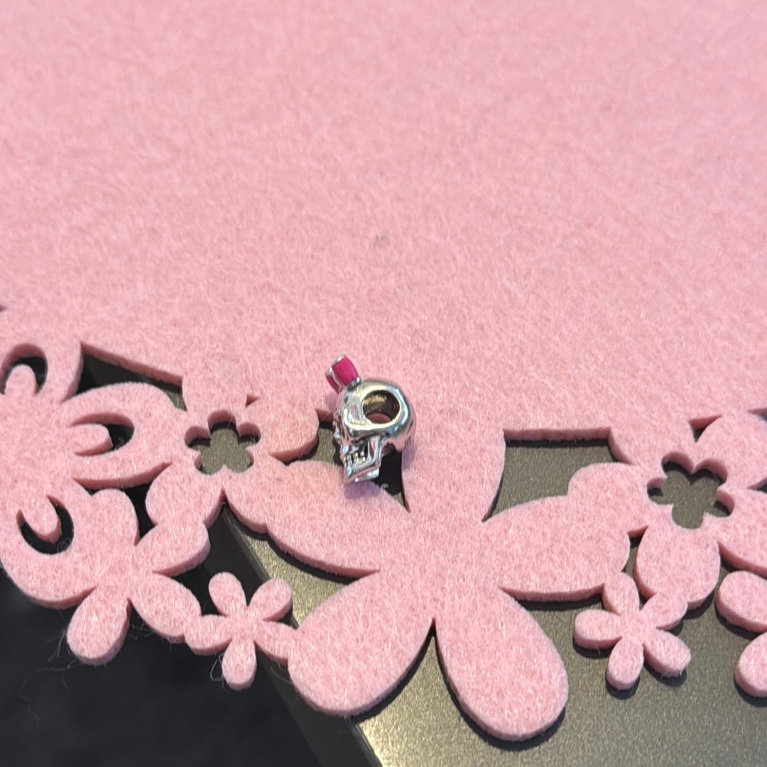 Genuine Gnoce Skull Pink Enamel Bow Charm
