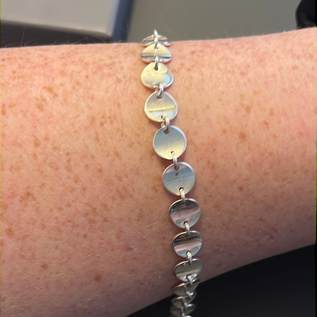 Sterling Silver Circle Link Beautiful Flat Bracelet 18cm