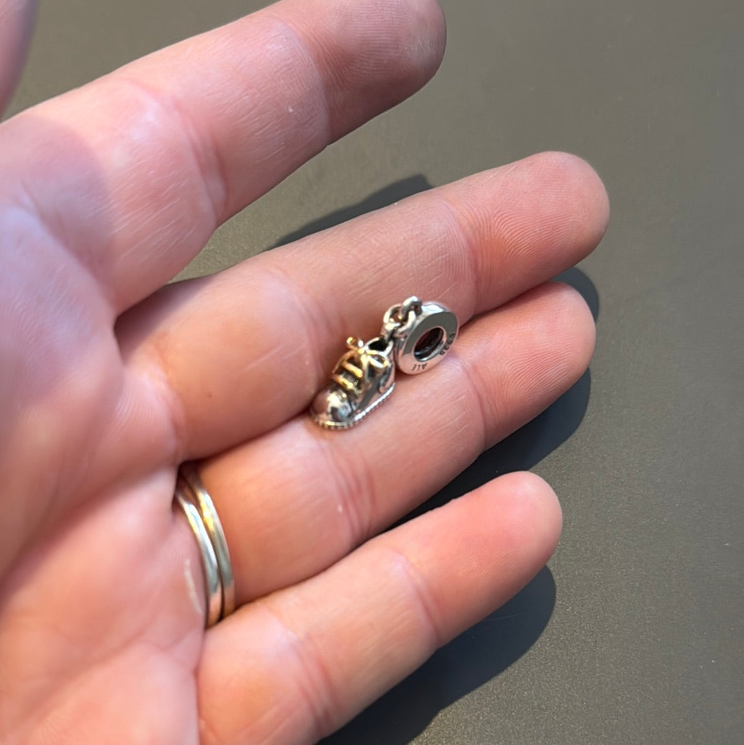 Genuine Pandora New Style Two Tone Baby Bootie Shoe Dangle Charm