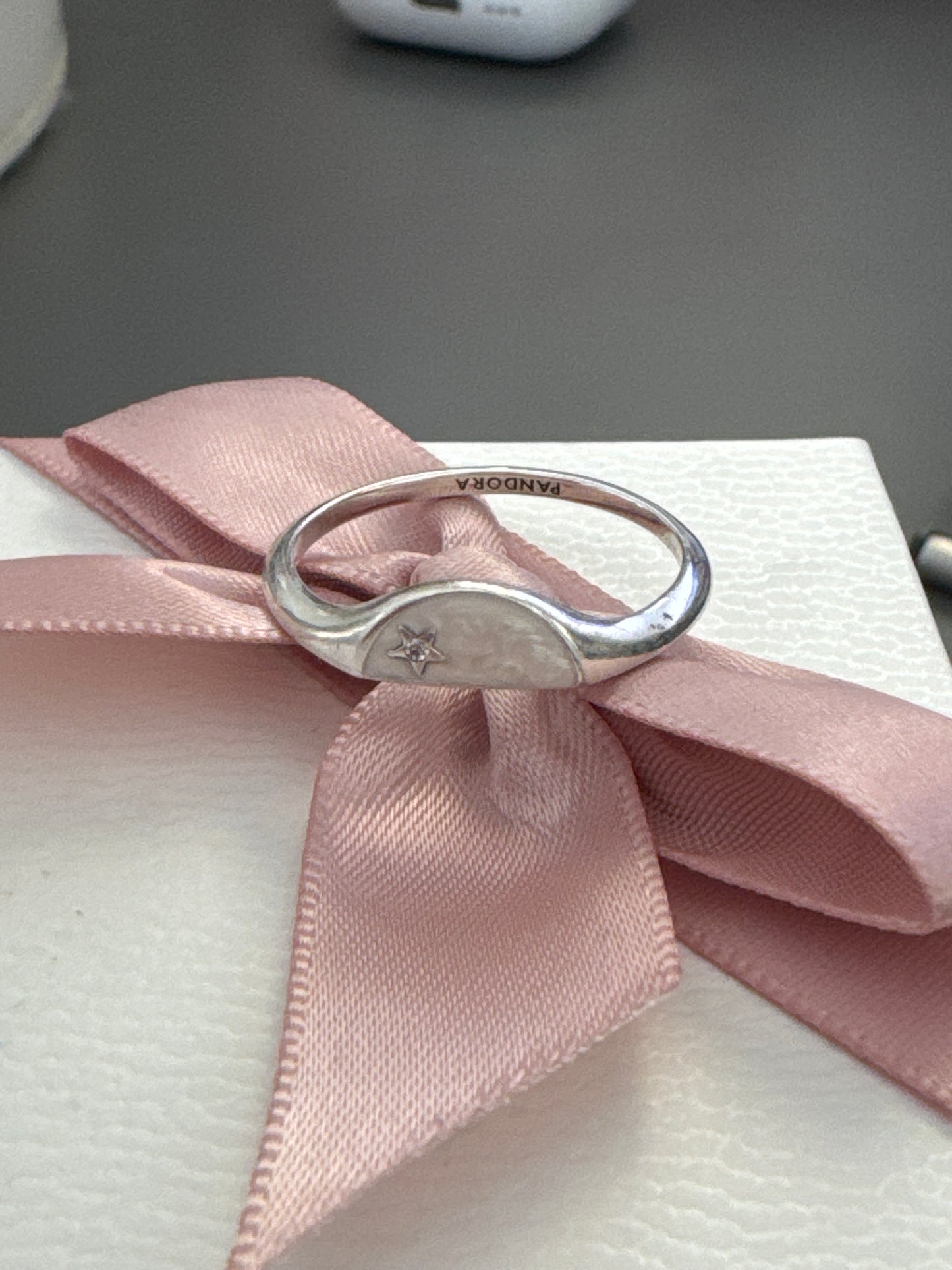 Genuine Pandora Pearl Moon Signet Ring 62