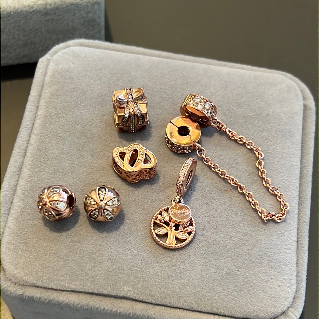 Unbranded Rose Gold Bundle 5 Items Safety Chain, Clips and Charms