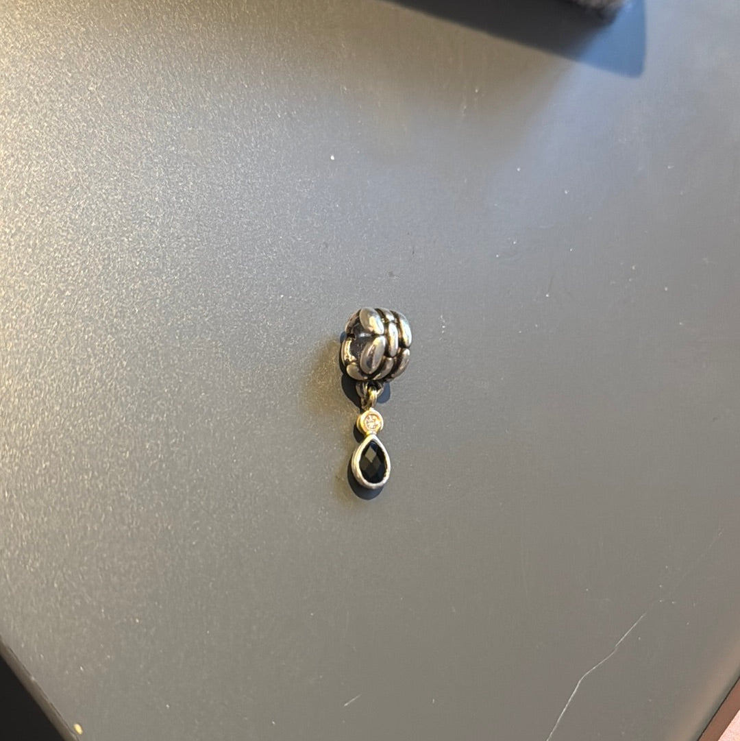 Genuine Pandora Two Tone Elegant Embrace Onyx Dangle Charm SUPER RARE