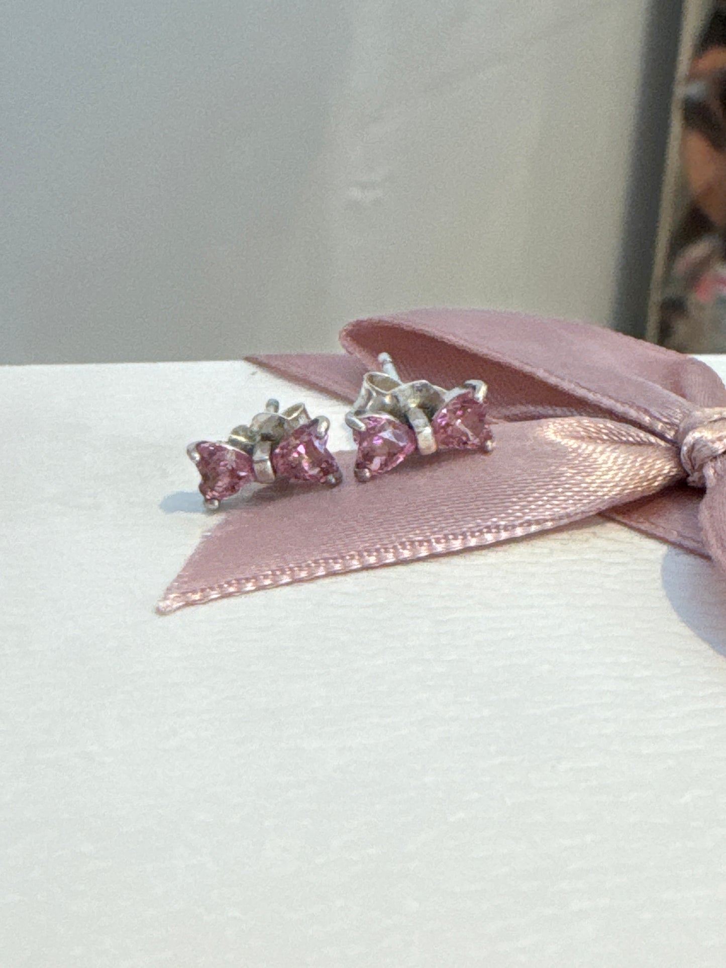 Genuine Pandora Pink Pave sparkling Bow New Style Stud Earrings