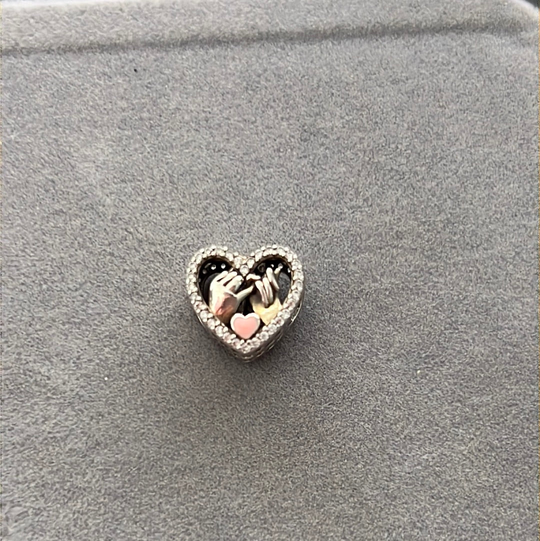 Sterling Silver Pave Pinky Promise Heart Charm