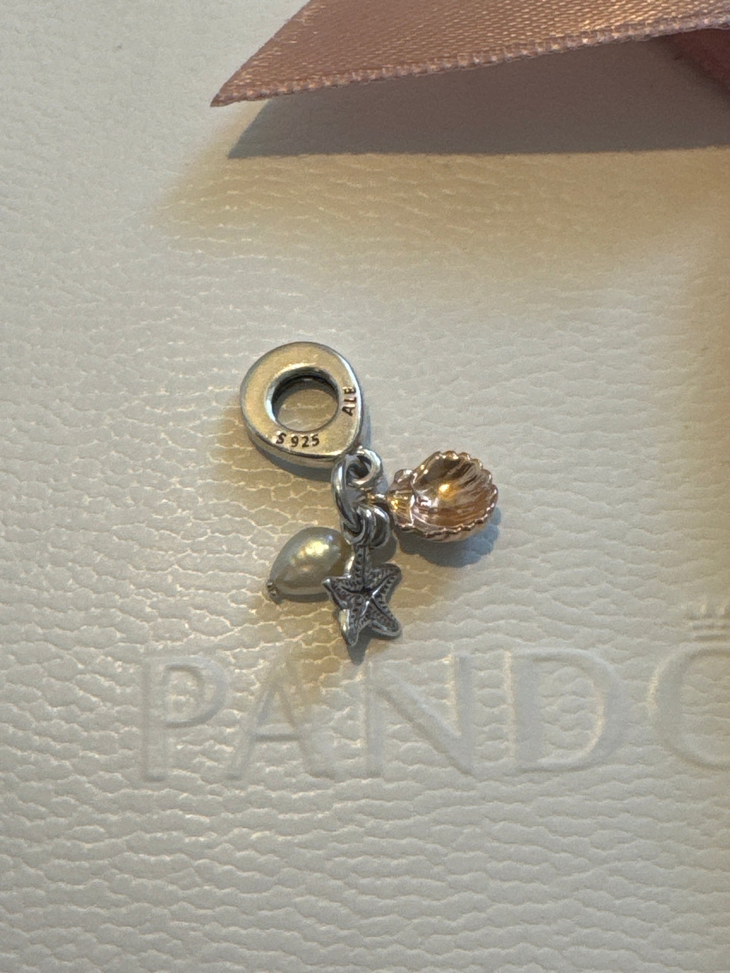 Genuine Pandora Beautiful Starfish, Shell and Pearl Dangle Charm