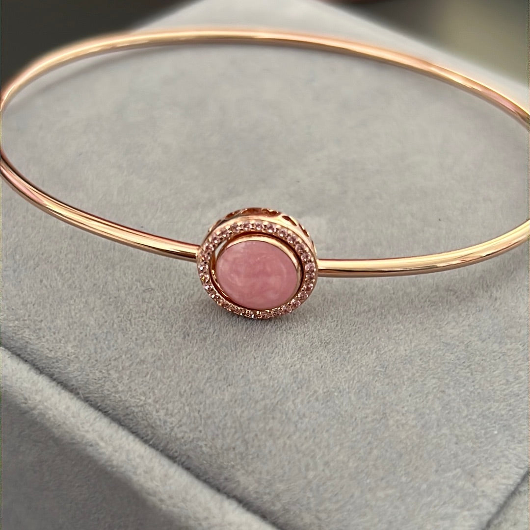 Genuine Pandora Rose Gold Bangle With Pave Pink Stone Size Medium
