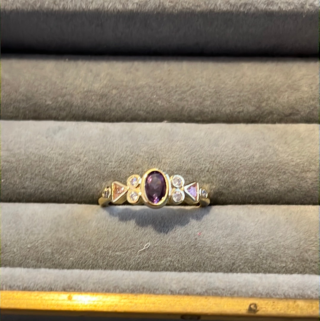Brand New 14kt Gold Plated Purple Stone Ring CZ Beautiful Size 54