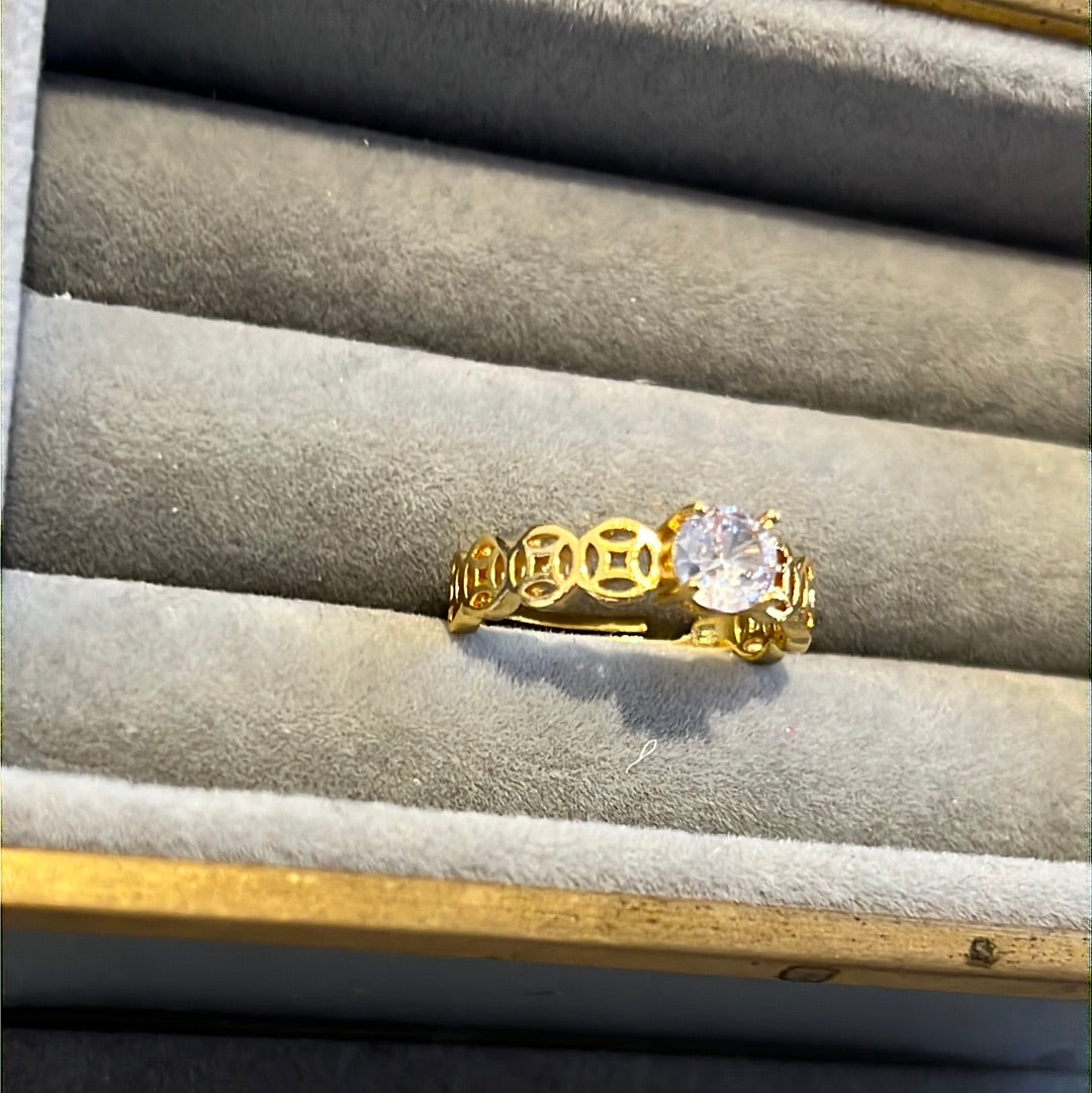 Brand New 14kt Gold Plated Clear Pave Openwork Ring ADJUSTABLE