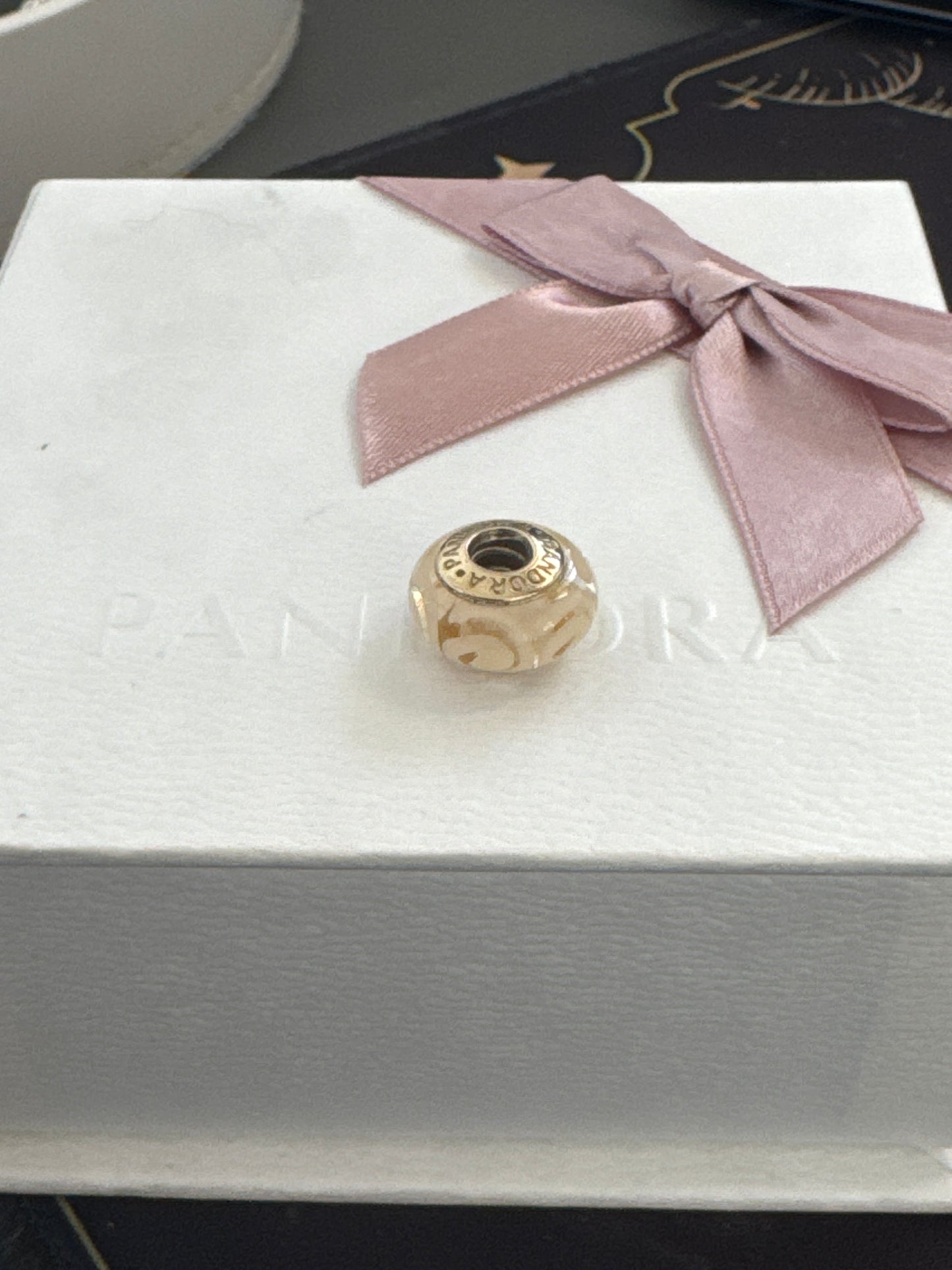 Genuine Pandora Solid 14ct Gold White Spiral Murano Charm HTF