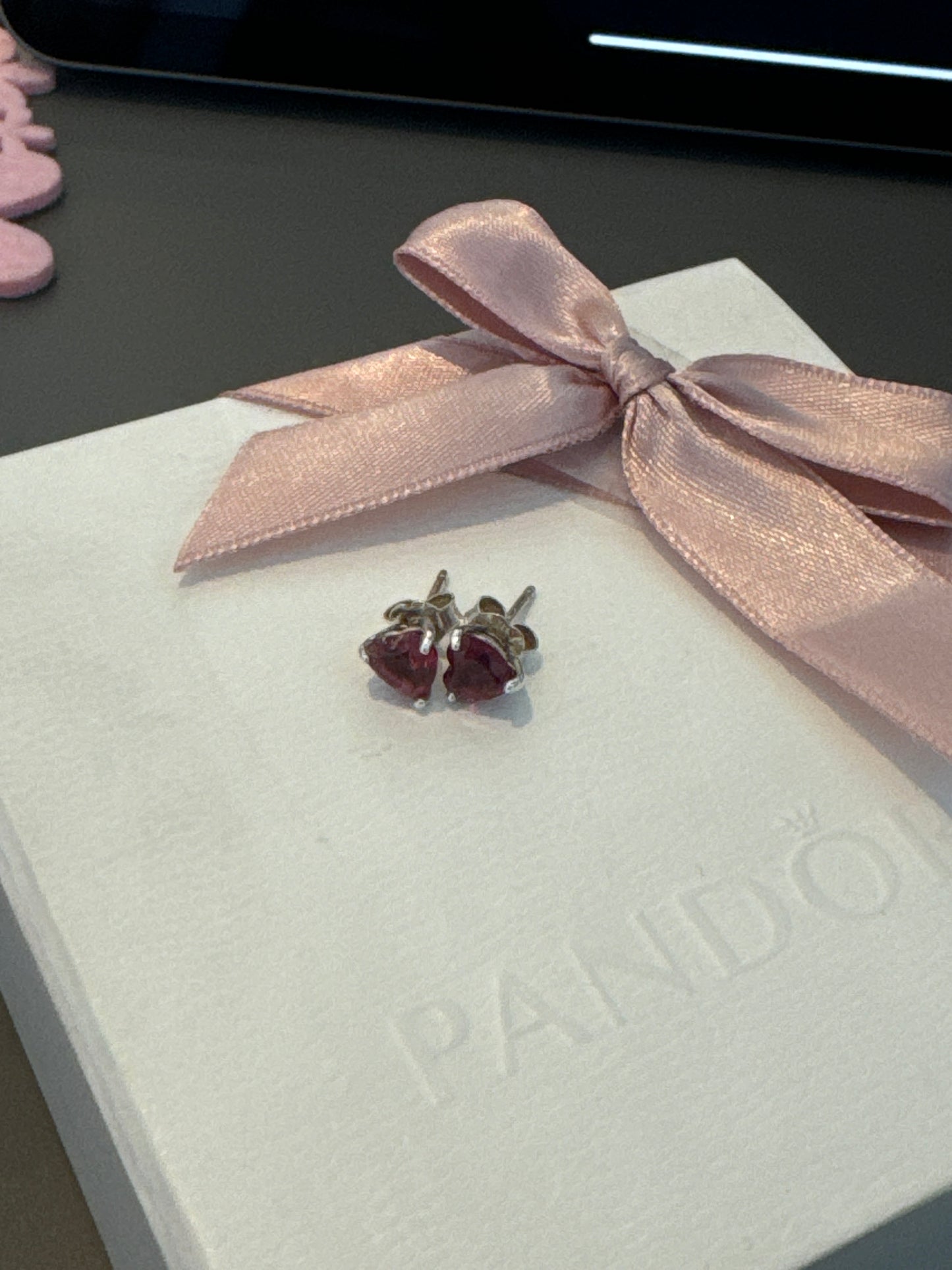 Genuine Pandora Red CZ Heart Earrings Studs