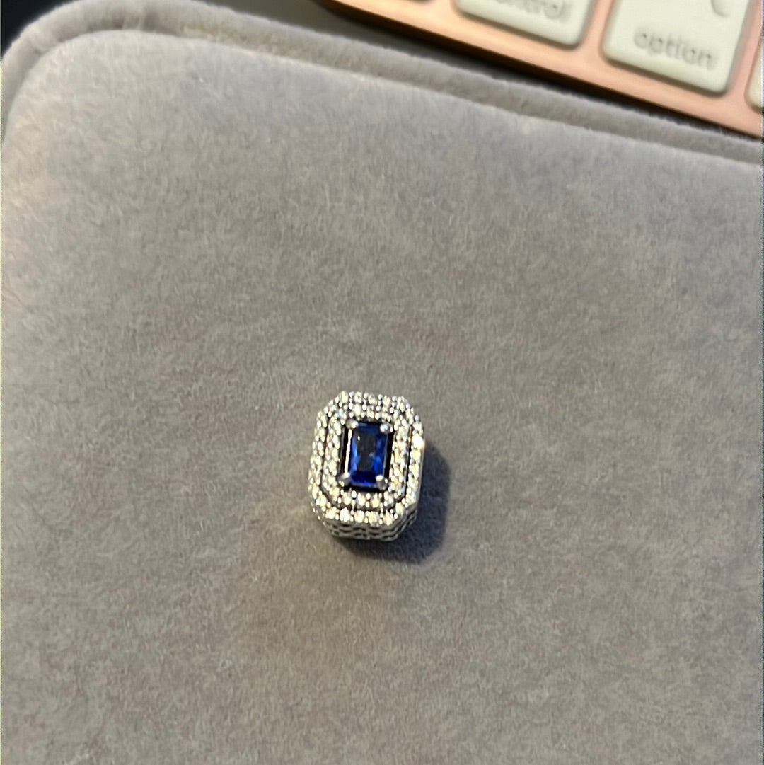 Genuine Pandora Pave Blue and Clear Rectangle Charm
