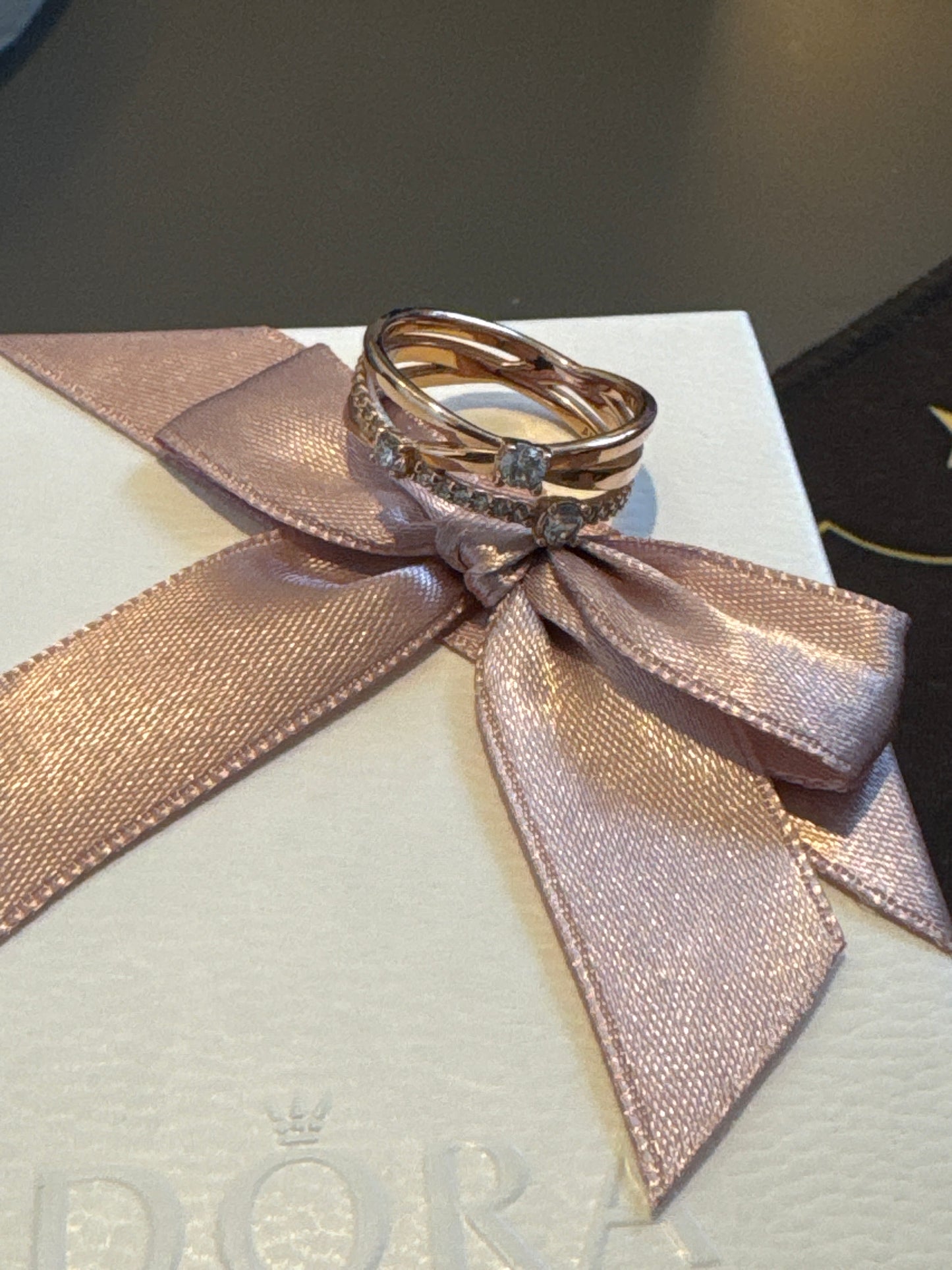 Genuine Pandora Rose Gold / Silver Large Sparkling Crossover Ring Statement Size 56