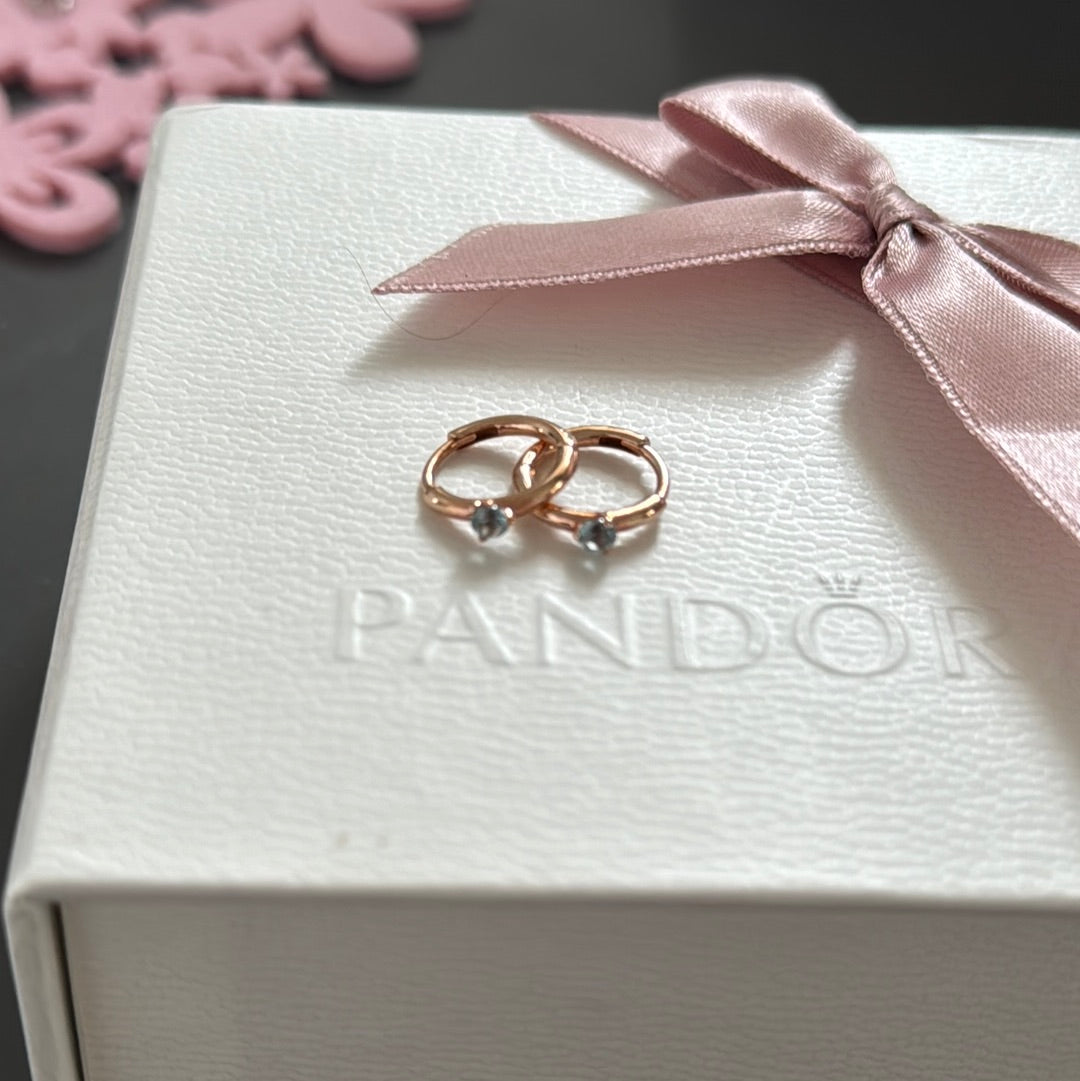 Genuine Pandora Rose Gold Blue CZ Hoop Earrings