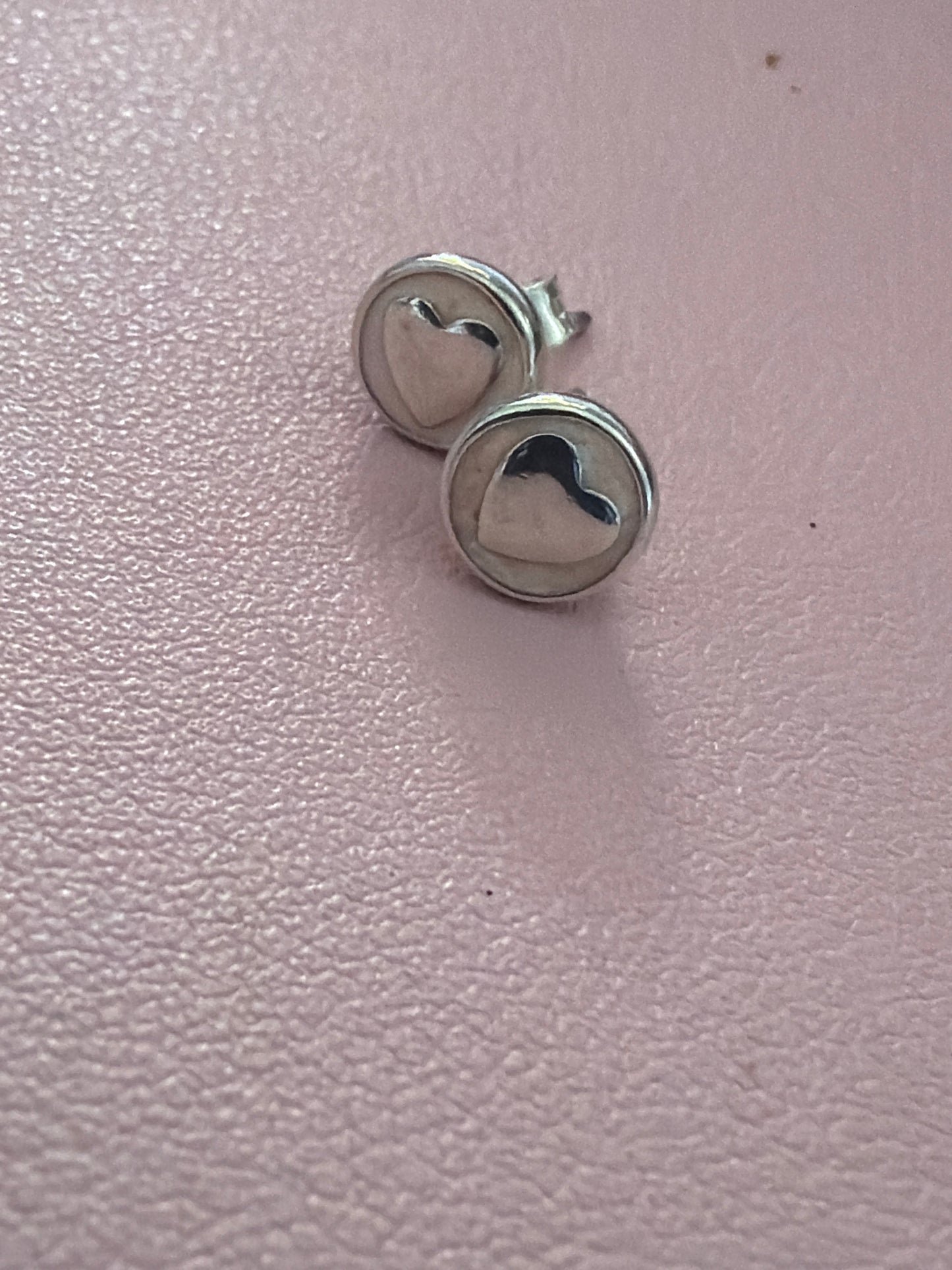 Genuine Pandora Pink Enamel & Silver Heart Stud Earrings