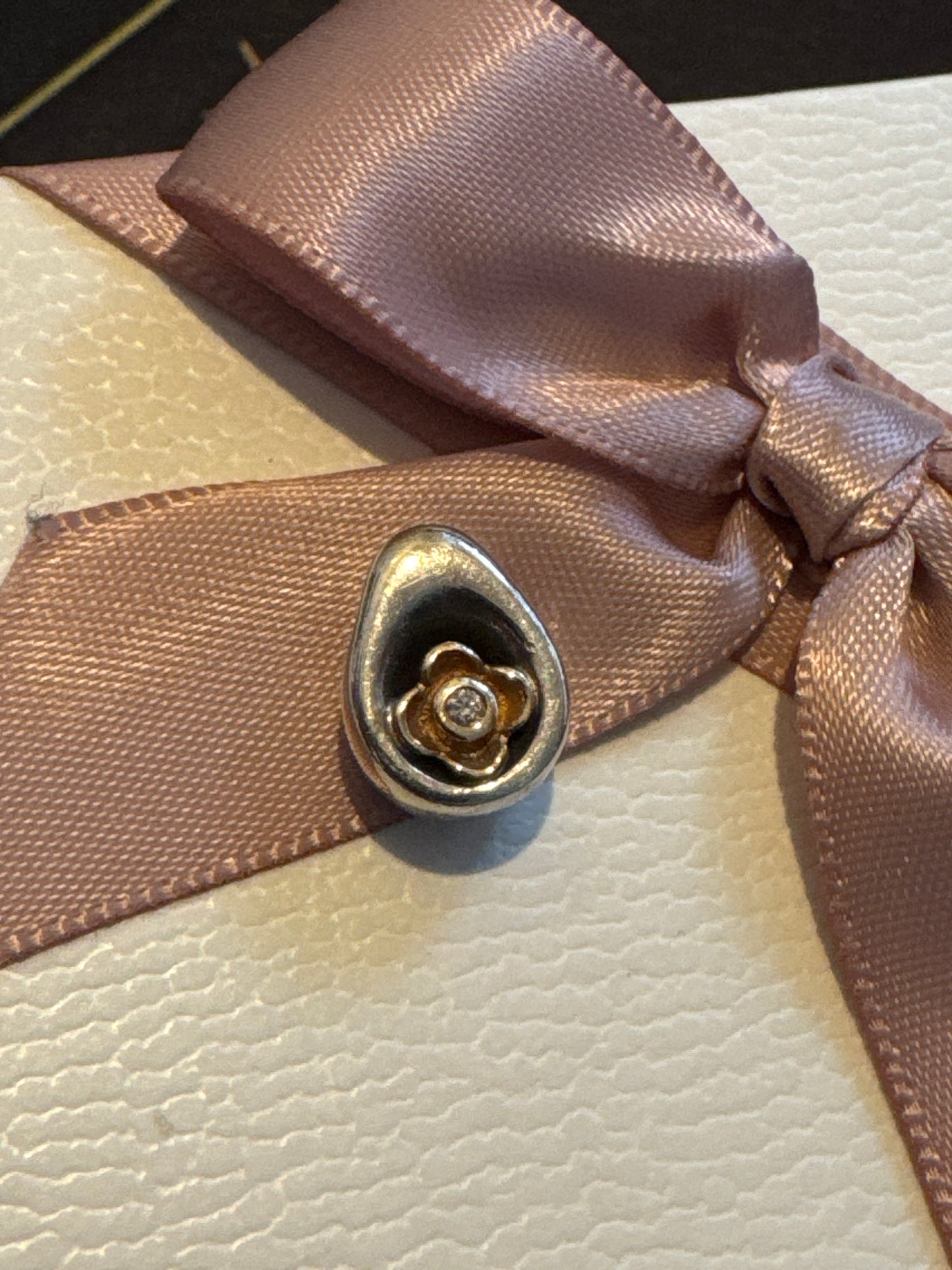 Genuine Pandora Two Tone Perfect Posie Diamond Pendant Charm RARE HTF