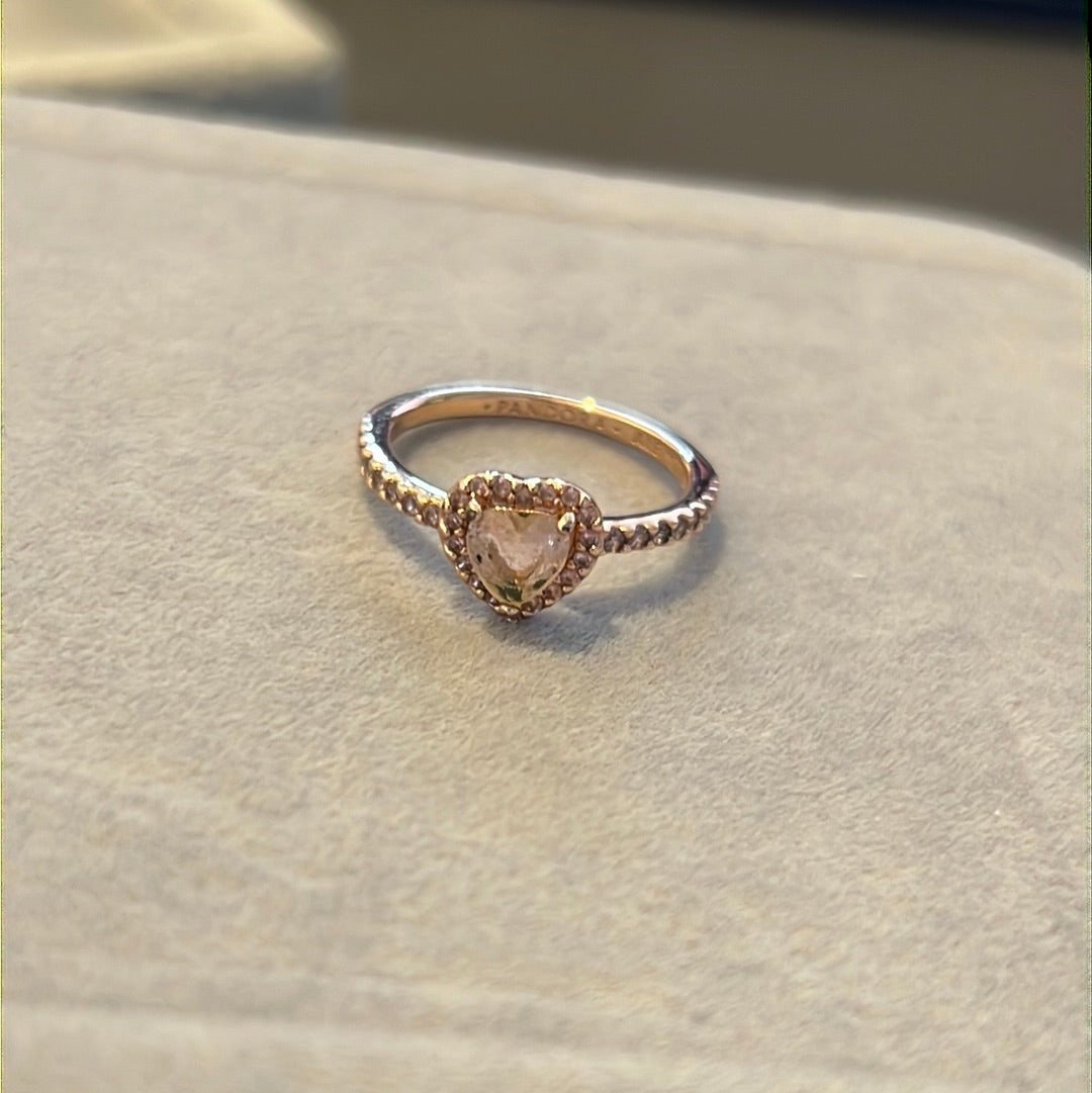 Genuine Pandora Rose Gold Pave Pink Stone Heart Ring