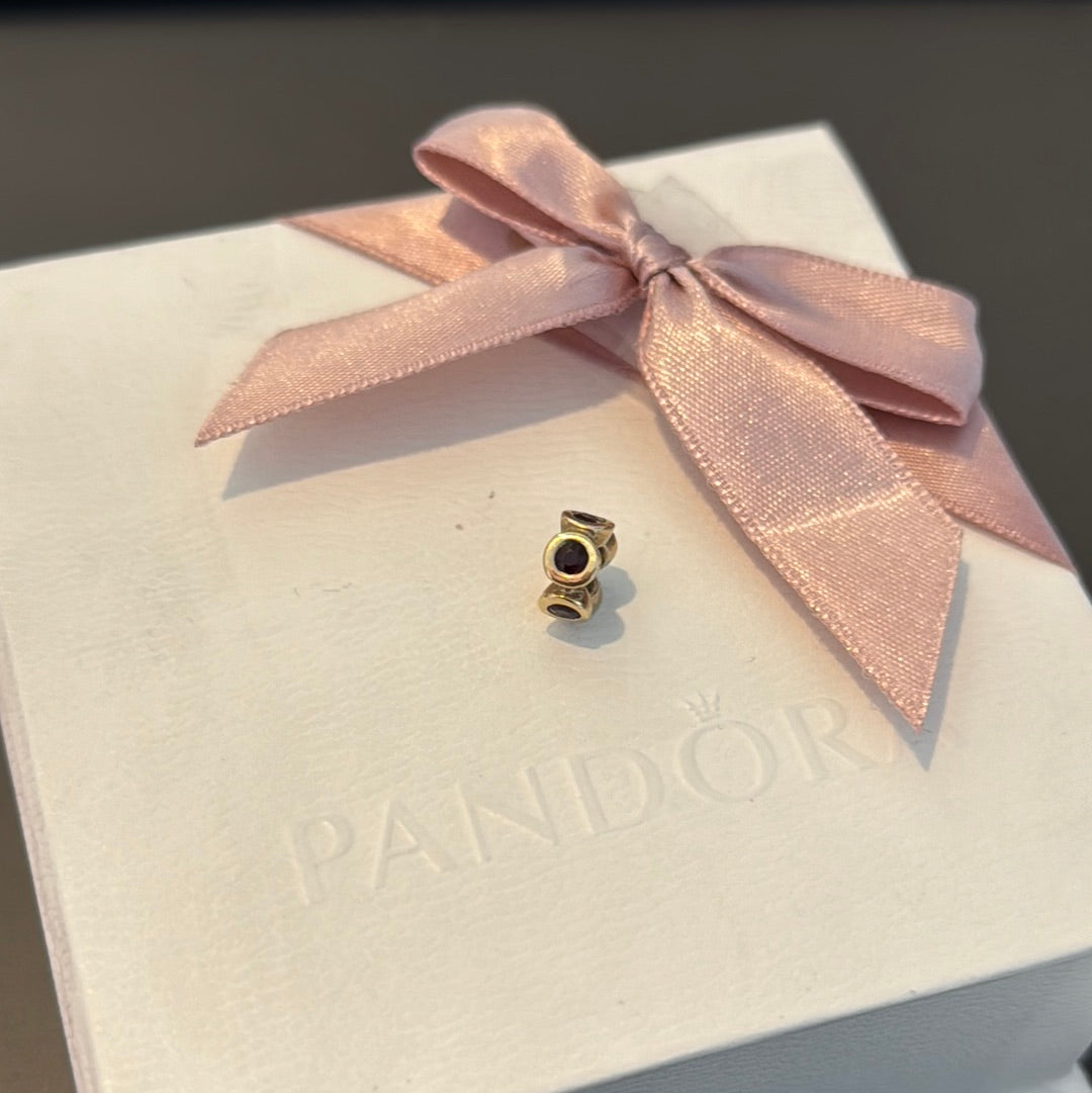 Genuine Pandora Solid 14ct Gold Lights Garnet Spacer Charm RARE HTF