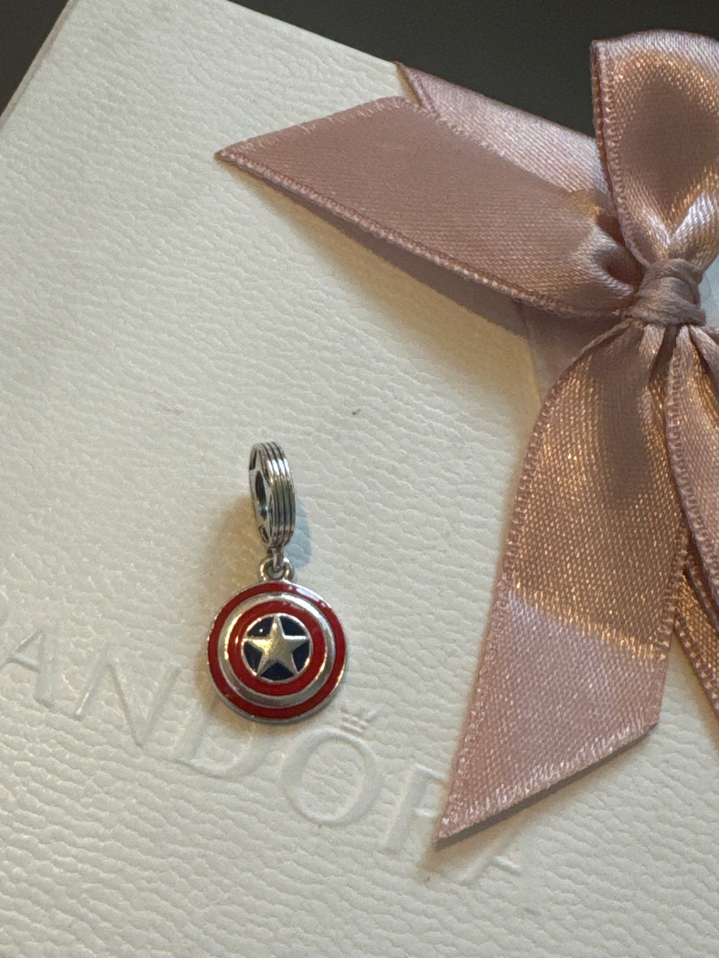Genuine Pandora Disney Marvel X Captain America Shield Enamel Dangle Charm