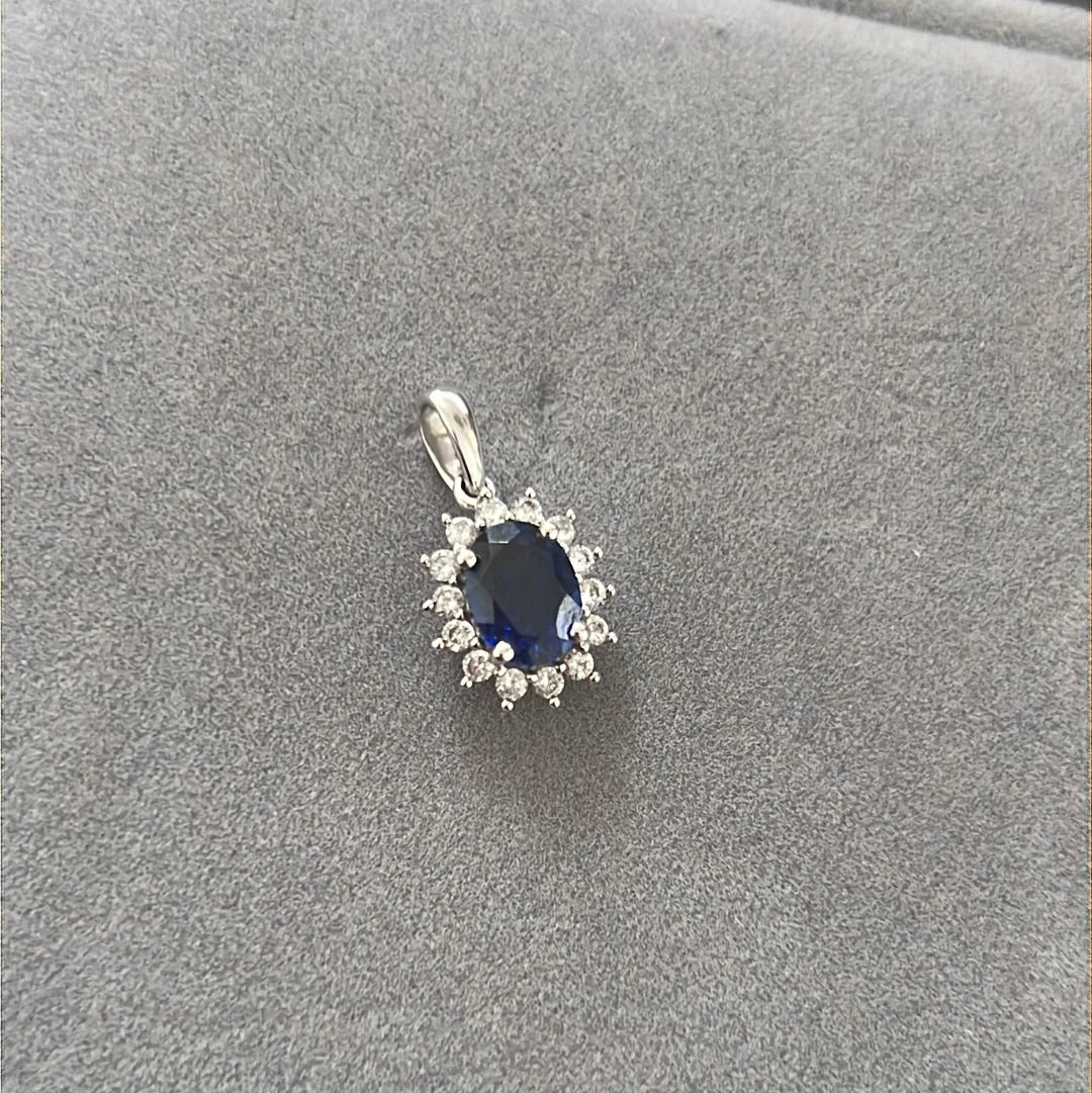 Sterling Silver Pave Blue Pave Flower Necklace Pendant