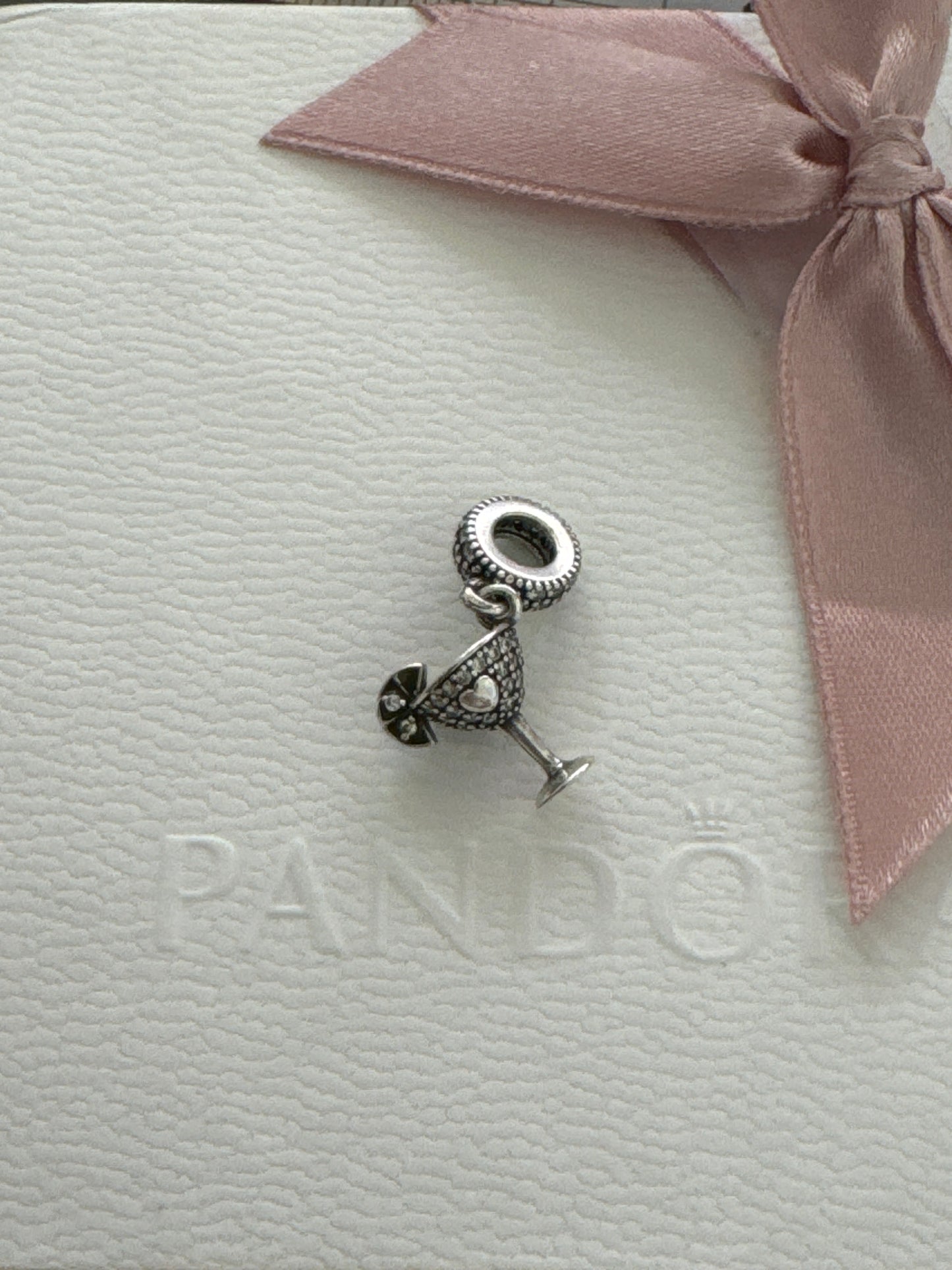Sterling Silver Pave Sparkle Cocktail Glass Dangle Charm