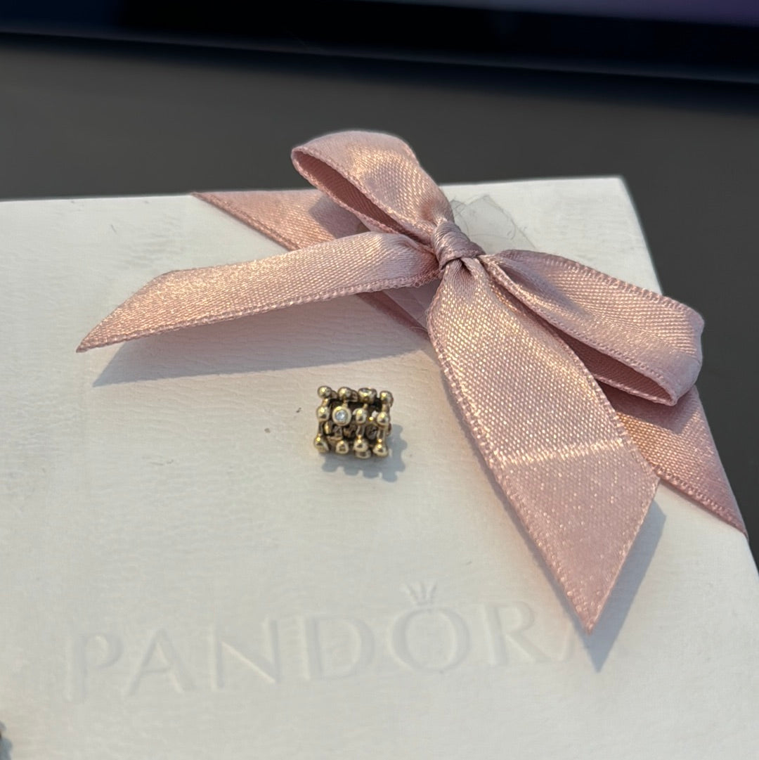 Genuine Pandora Solid Gold 14ct Beautiful Catch DIA Matrix Charm