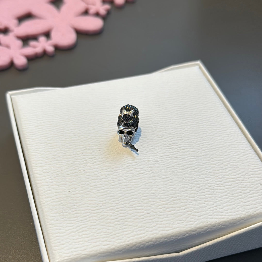 Genuine Gnoce Skull Charm With Enamel Hair and Cigarette Hepburn Charm