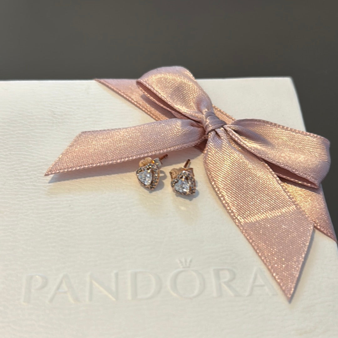 Genuine Pandora Rose Gold CZ Clear Heart Earrings Studs