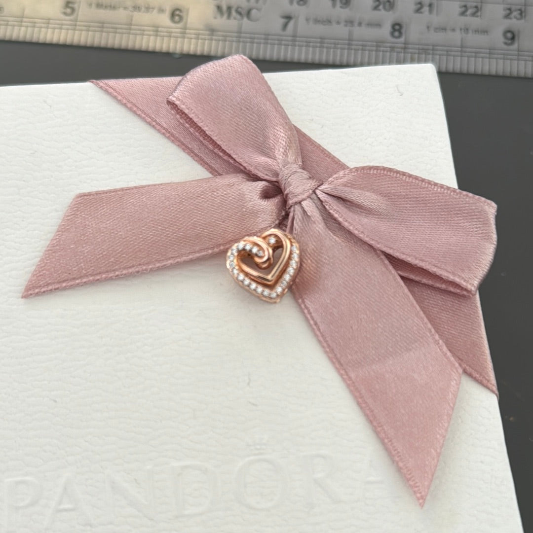Genuine Pandora Rose Gold Double Pave Heart Openwork Charm