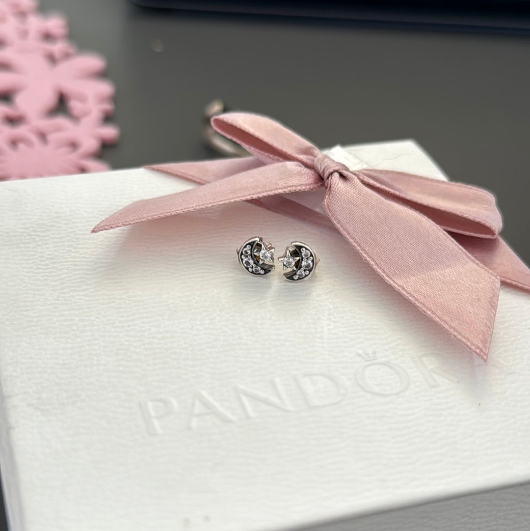 Genuine PandoraSparkling Moon & Star Earrings Studs