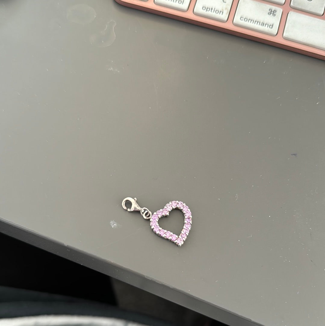 Sterling Silver Purple CZ Pave Heart Clip Dangle Charm