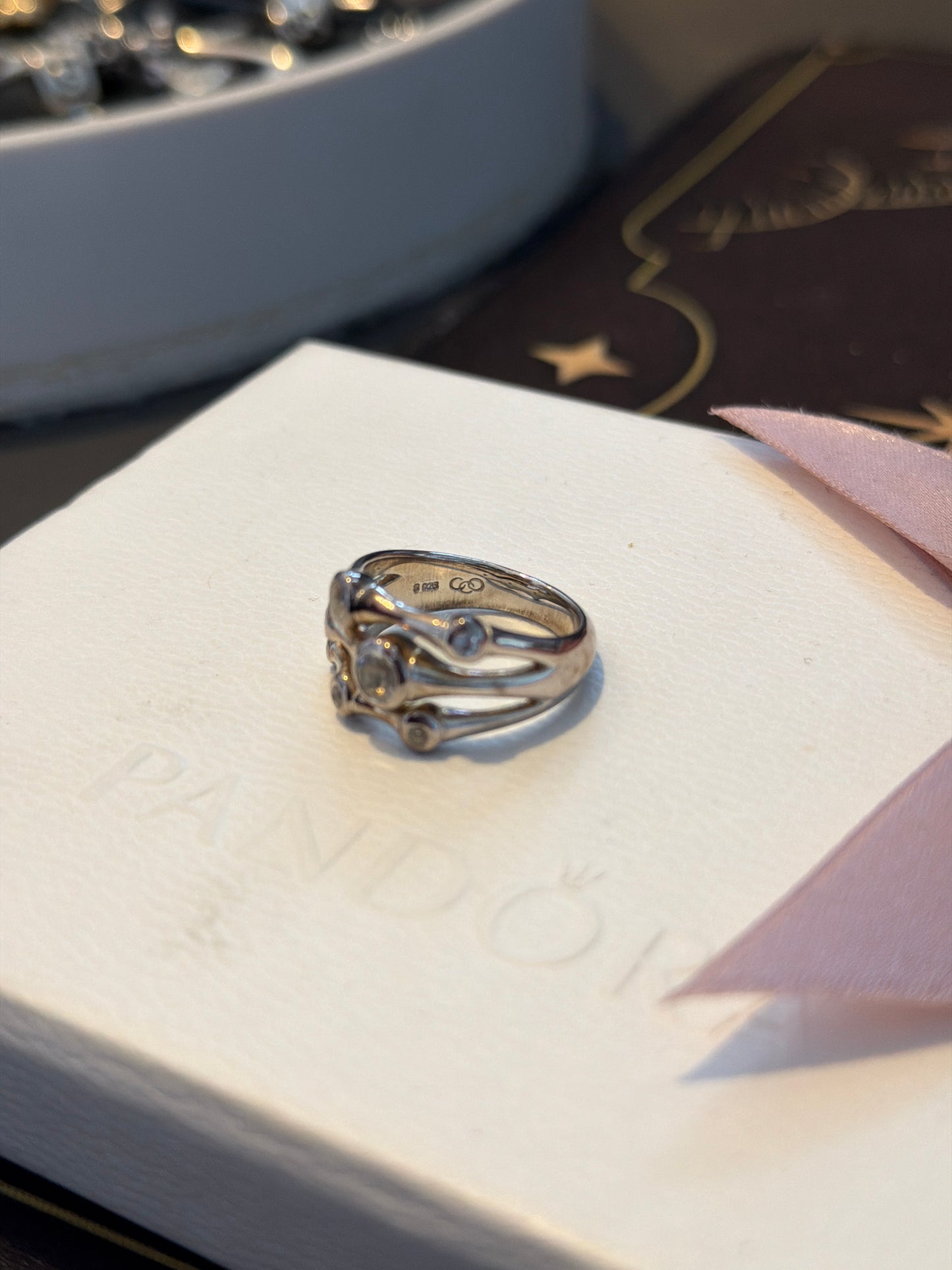 Genuine Links of London Sterling Silver Open CZ Layer Ring in Size 54 HTF