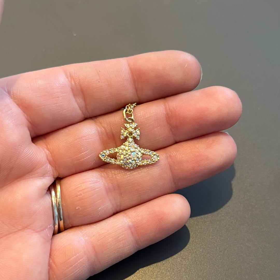 Genuine Gold Coloured Vivienne Westwood Orb Pave Relief Necklace 44cm Drop