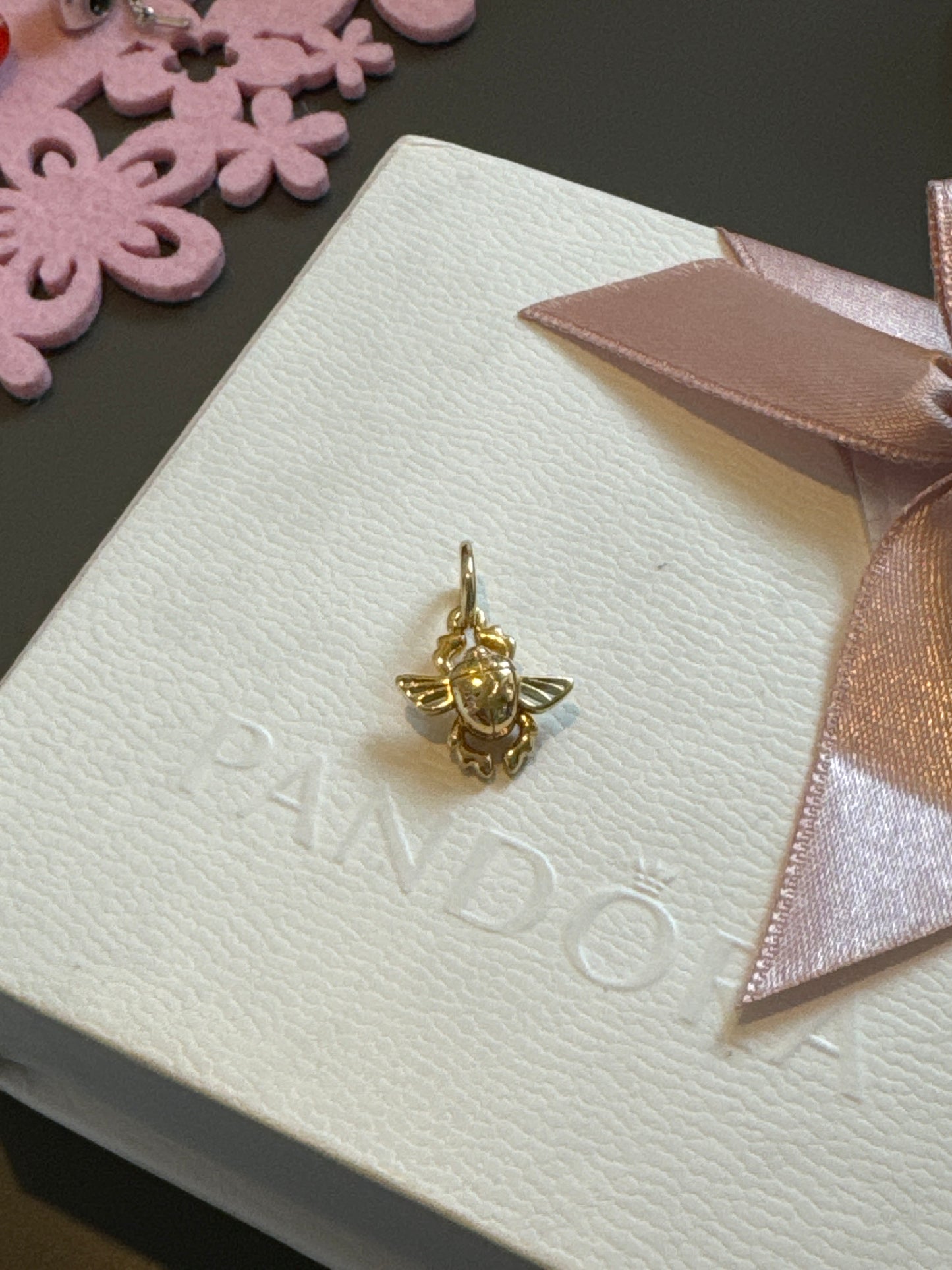 Genuine Pandora Disney Shine Gold Scarab Beetle Dangle Aladdin Charm