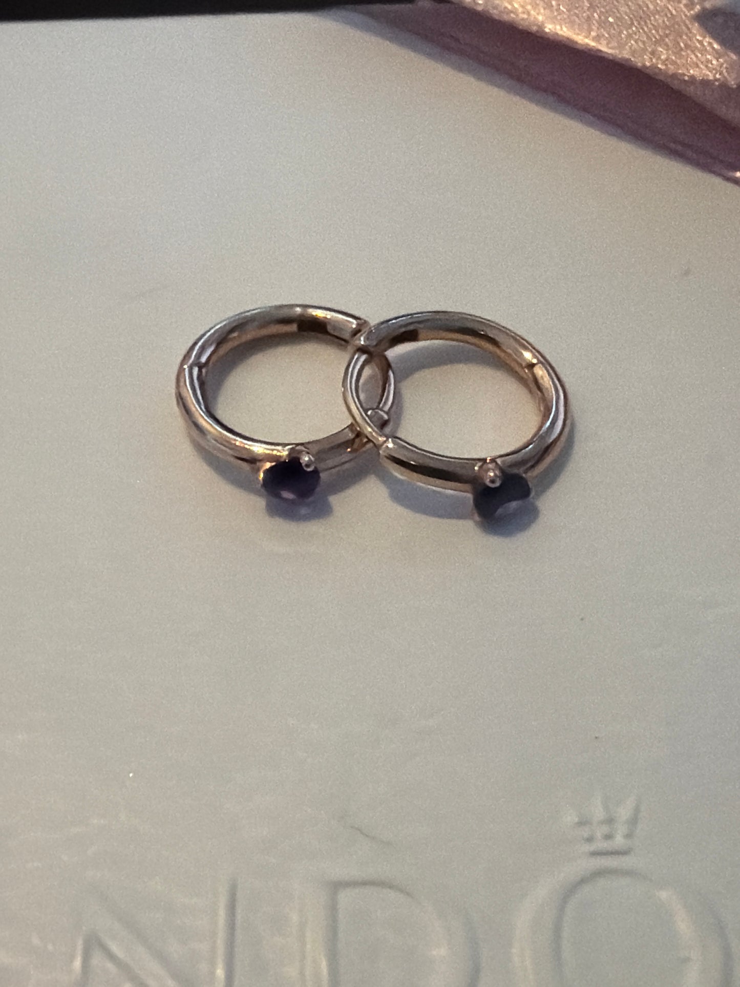 Genuine Pandora Rose Gold Purple CZ Hoop Earrings