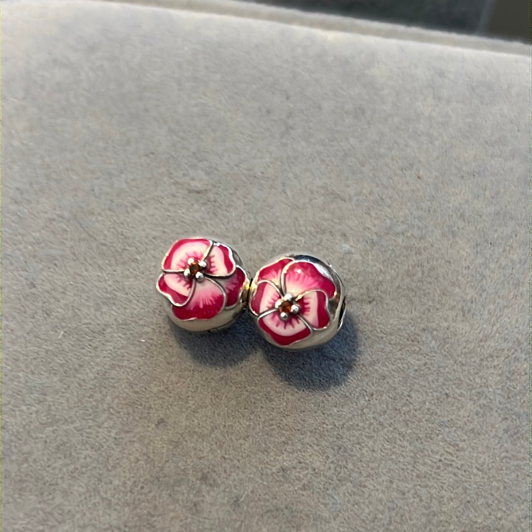 Genuine Pandora Pink Pave Pansy Flower Clips